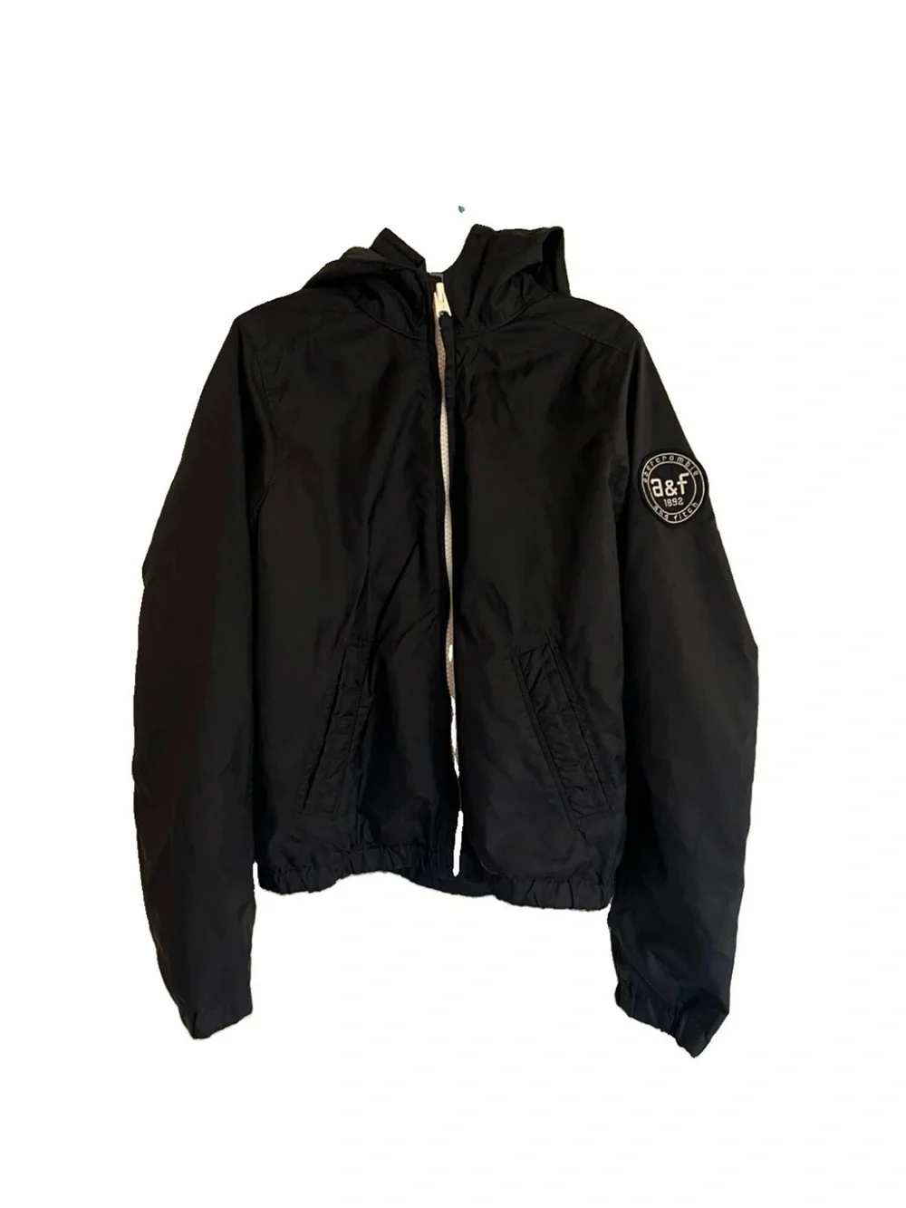 Abercrombie & Fitch Kids Navy Windbreaker Zip up Jacket Hooded Girls XL EUC y2k